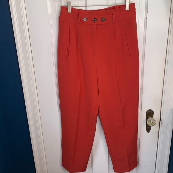 A LOVES A Woman’s Red / Orange High Paperbag Waisted Trousers Pants W-215 Sz 4 - Picture 1 of 8